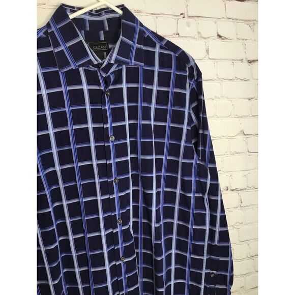 Cezani  Men's L Large Button Up Shirt Long Sleeve Blue Purple Check /Plaid * - Picture 5 of 12